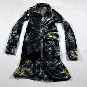 Jaded London Bodycon Dress Womens Black Tie Dye Velvet Ruched Long Sleeve Sz 4